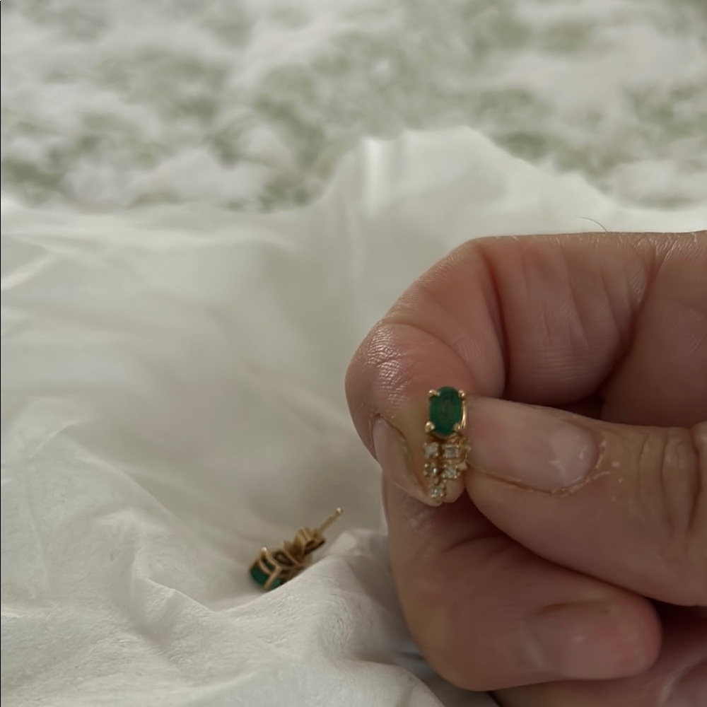 14 kt Gold Emerald and Diamond Stud Earrings